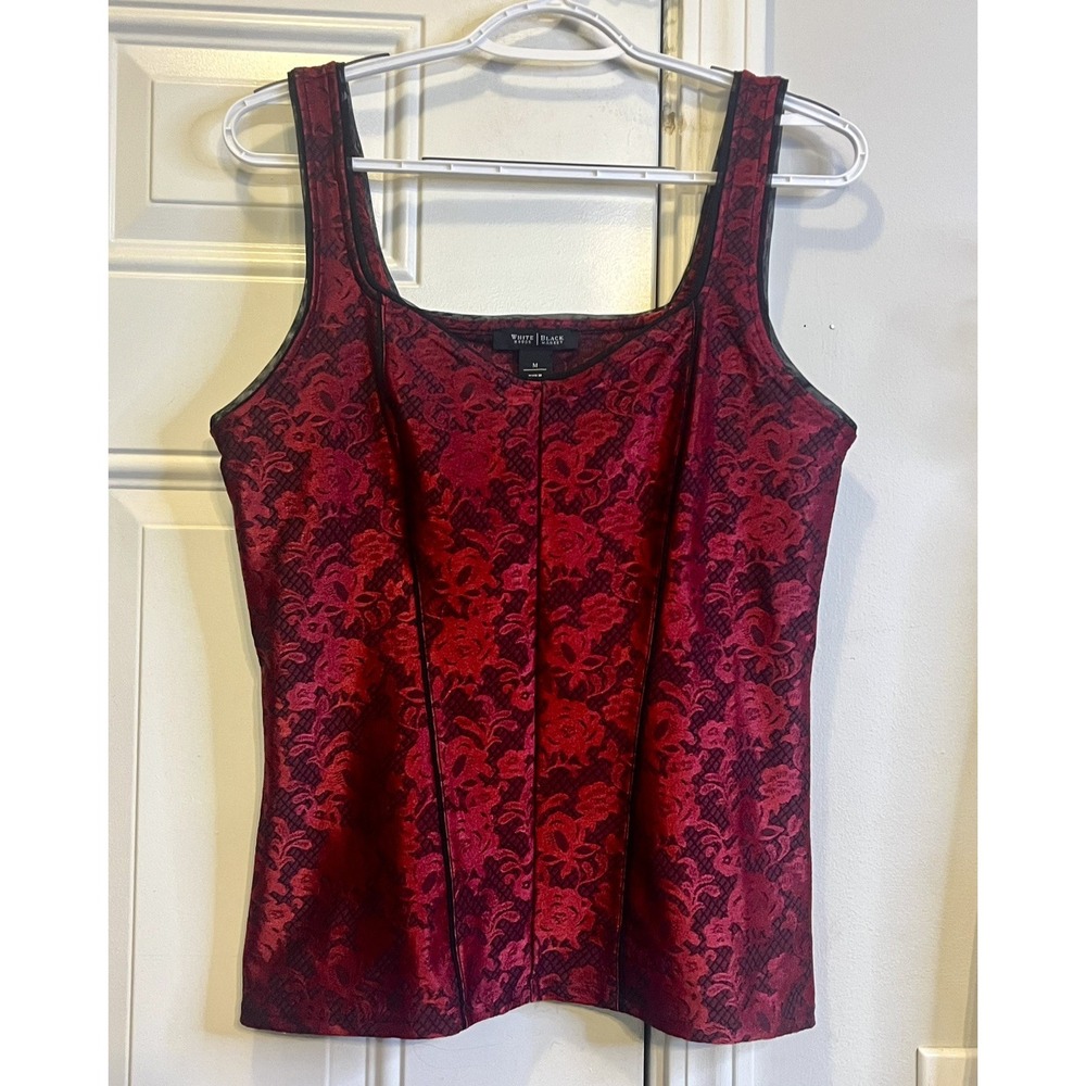 White House Black Market Red Black Floral Lace Corset Tank Top Sz M NWOT Goth